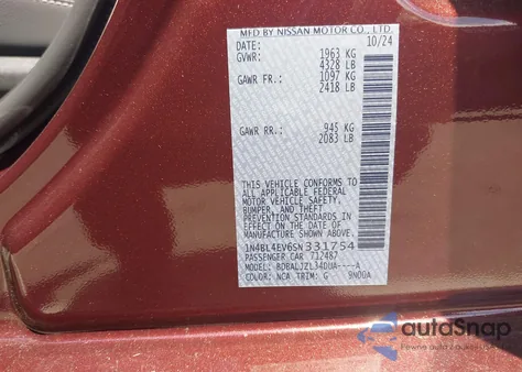 2025 Nissan Altima Sl Fwd z USA, uszkodzony, nr VIN 1N4BL4EV6SN331754